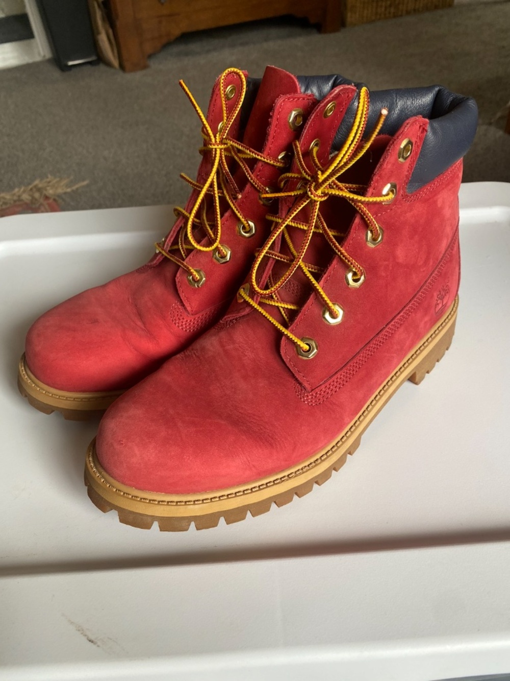 Ruby Red Timberland 6" Premium Boots- size 8.5